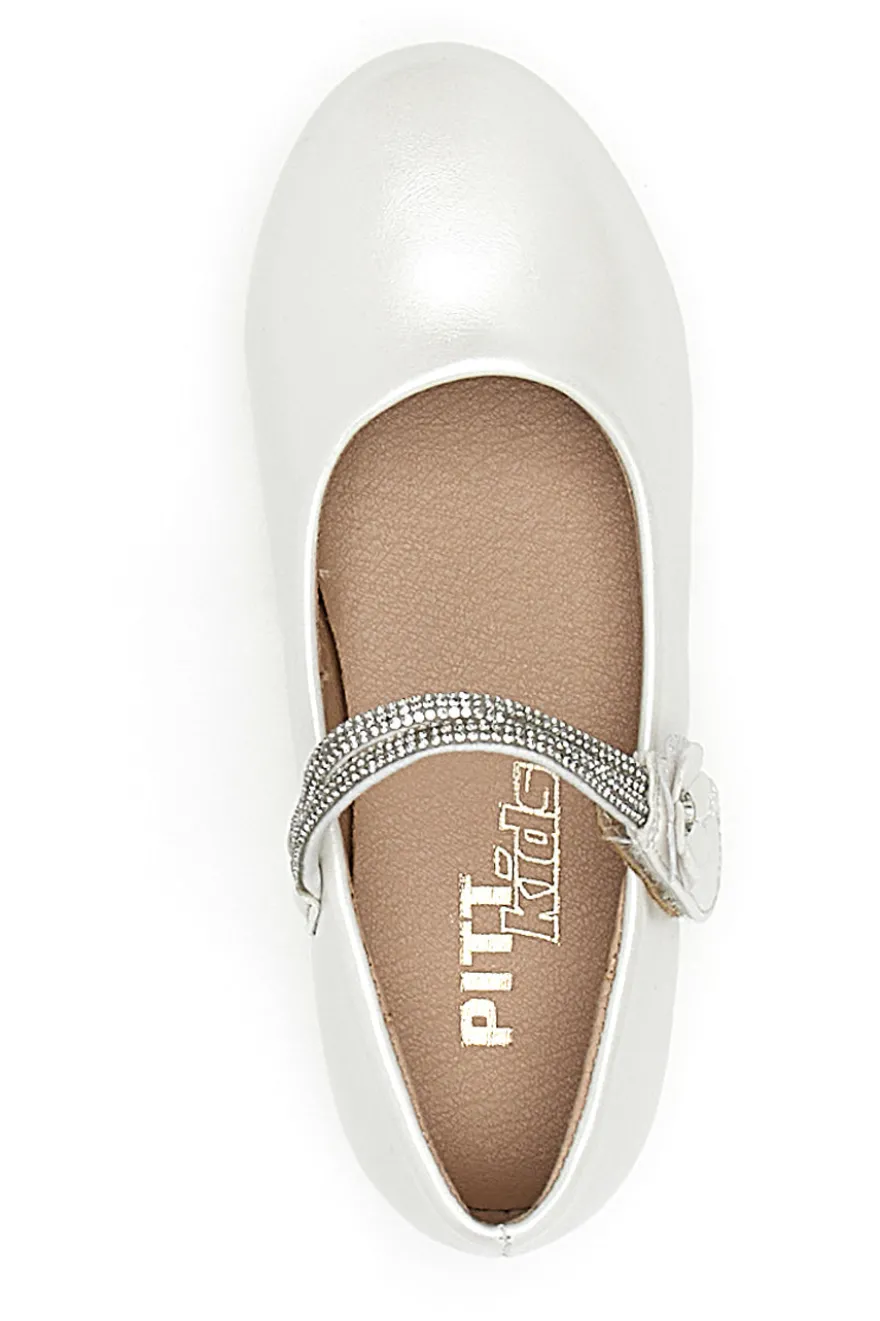Ballerine Bianco Perlato Con Strass e Applicazione Floreale Pitt Kids 392451
