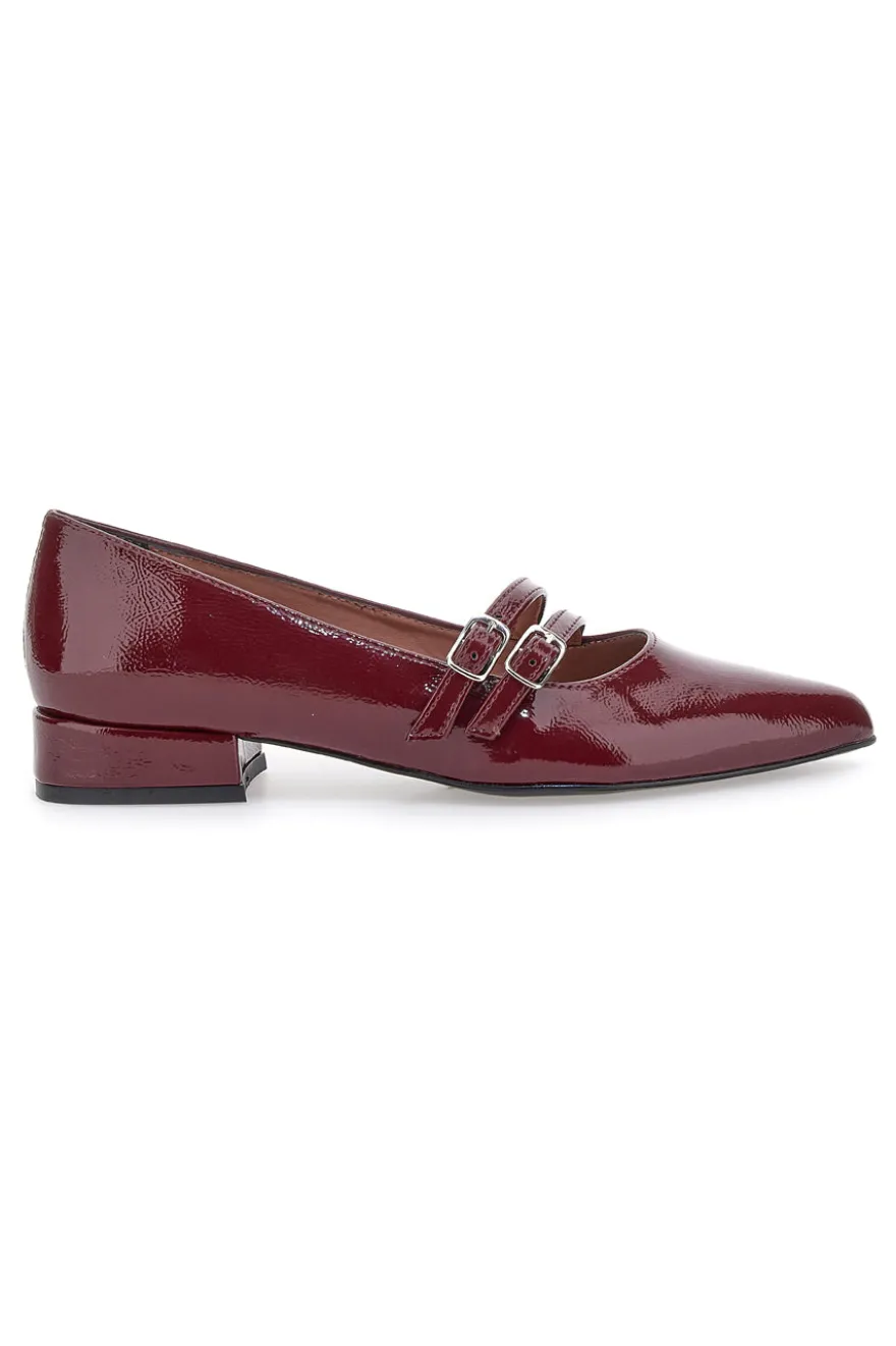 Ballerine bordeaux con punta sfilata e doppia fibbia Pittarello glam 3664