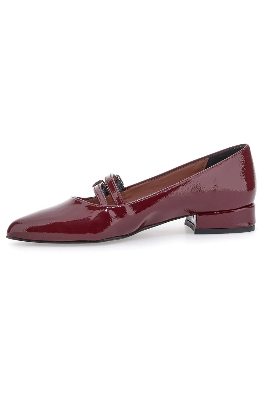 Ballerine bordeaux con punta sfilata e doppia fibbia Pittarello glam 3664