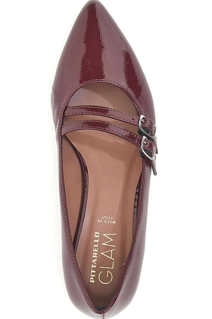 Ballerine bordeaux con punta sfilata e doppia fibbia Pittarello glam 3664