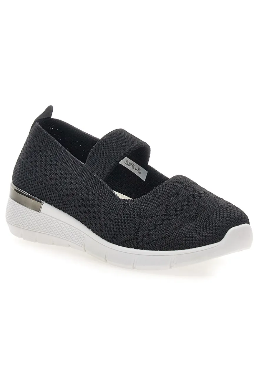 Ballerine da donna nero in tessuto traforato Me & me TF090236