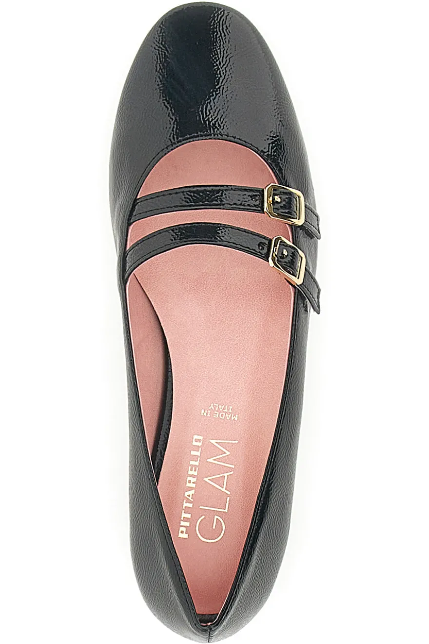 Ballerine in vernice nera a punto e doppio cinturino PITTARELLO GLAM 3690