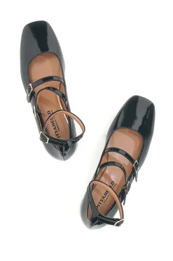 Ballerine Mary Jane Nere Con Tacco Basso Pittarello C156