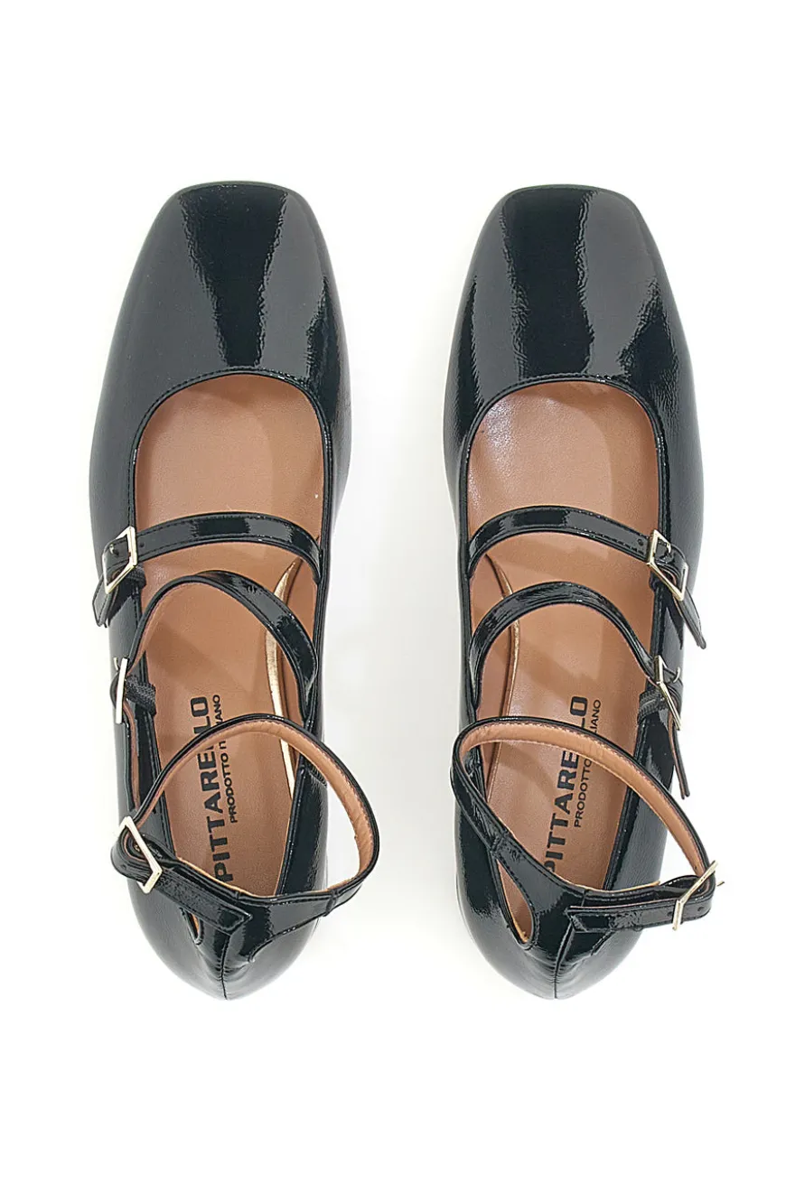 Ballerine Mary Jane Nere Con Tacco Basso Pittarello C156
