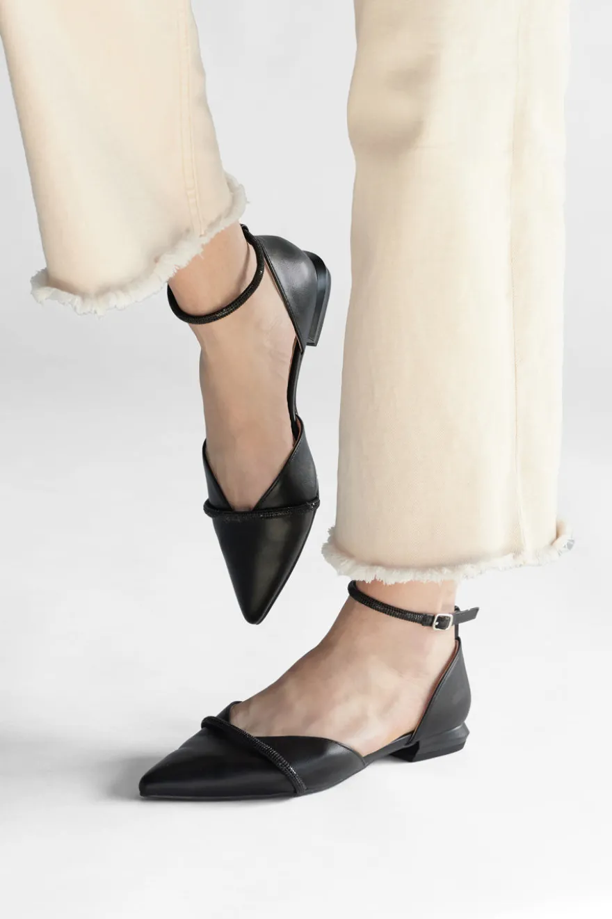 Ballerine Nere a Punta con Strass Neri Mariella Burani 51098