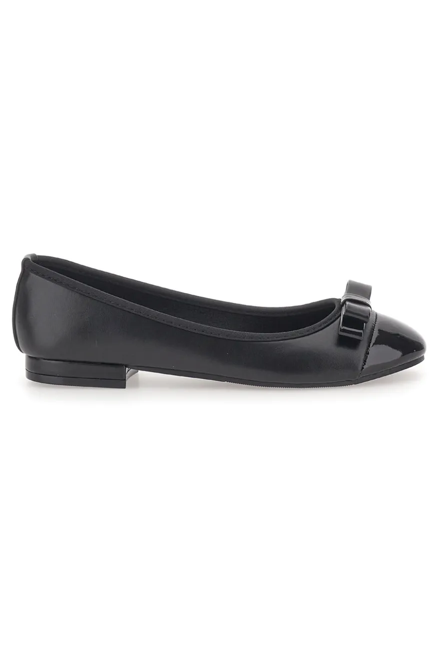 Ballerine Nere con Punta Effetto Vernice e Fiocco Decorativo THE FIRST IDE6292