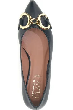 Ballerine nere con punta sfilata e catena oro Pittarello glam 3313