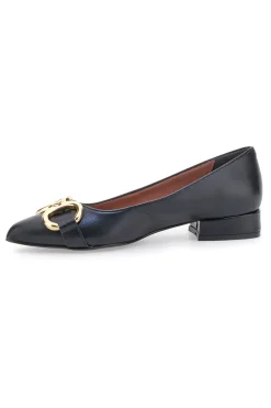 Ballerine nere con punta sfilata e catena oro Pittarello glam 3313