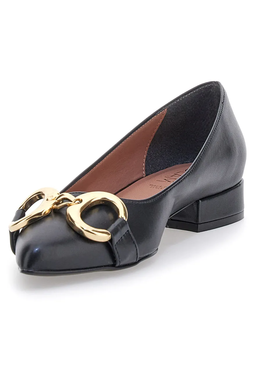 Ballerine nere con punta sfilata e catena oro Pittarello glam 3313