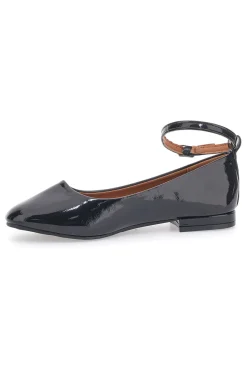 Ballerine Nere Effetto Vernice con Cinturino e Tacco Comodo THE FIRST IDE1075