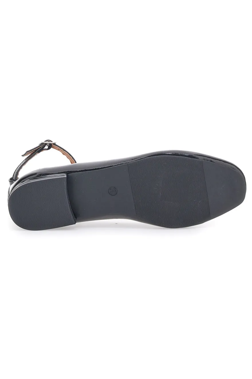 Ballerine Nere Effetto Vernice con Cinturino e Tacco Comodo THE FIRST IDE1075
