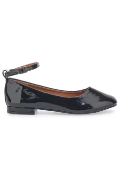Ballerine Nere Effetto Vernice con Cinturino e Tacco Comodo THE FIRST IDE1075