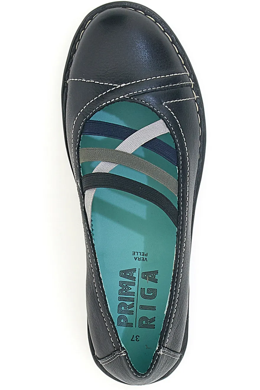 Ballerine nere in vera pelle con fasce elastiche Prima riga 19496FRUIT