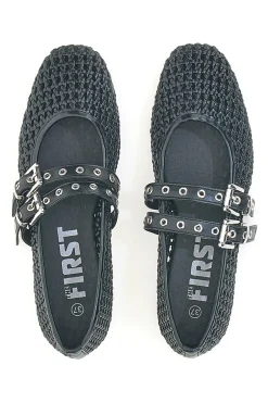 Ballerine nere intrecciate con fibbie The First IDE12 da Donna