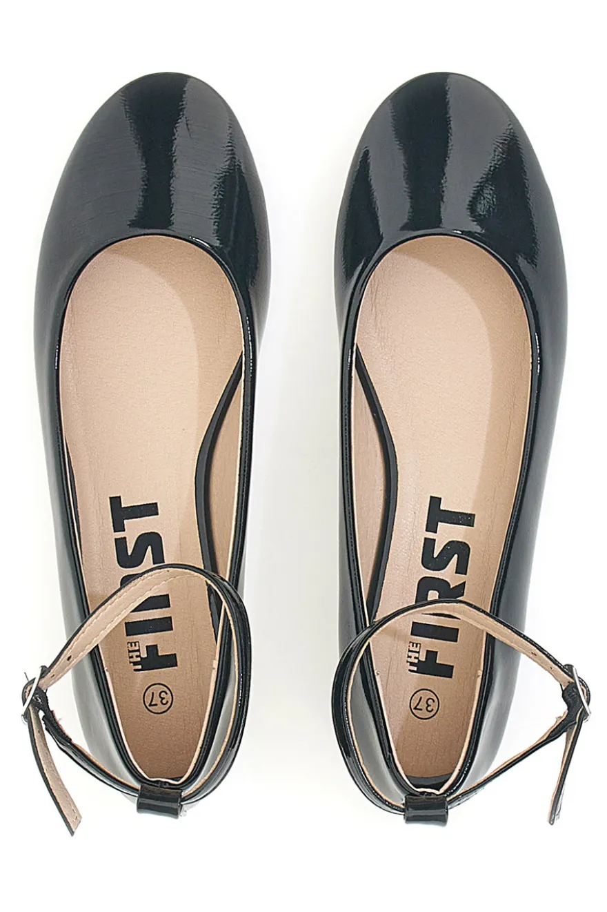 Ballerine nere vernice con cinturino alla caviglia The First IDE1075 da Donna