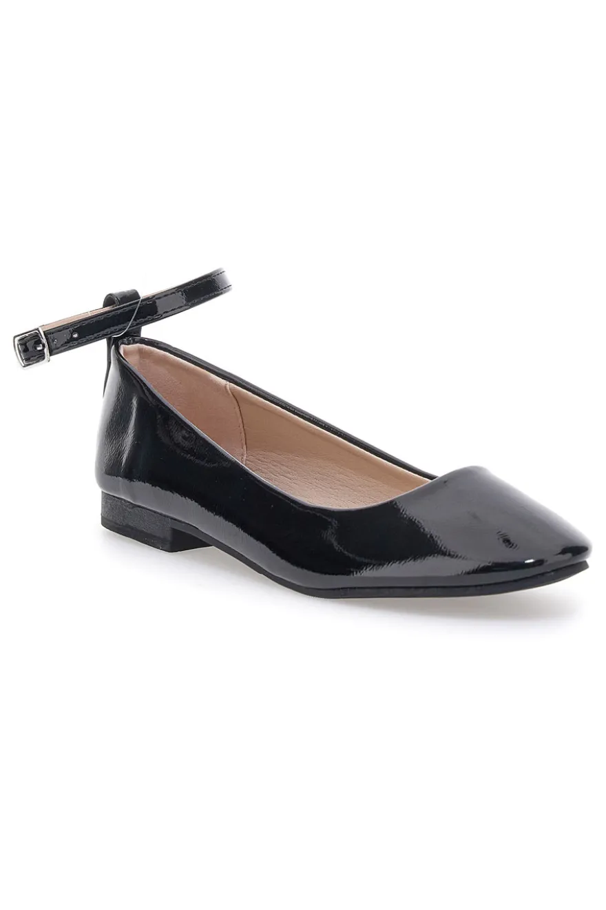 Ballerine nere vernice con cinturino alla caviglia The First IDE1075 da Donna