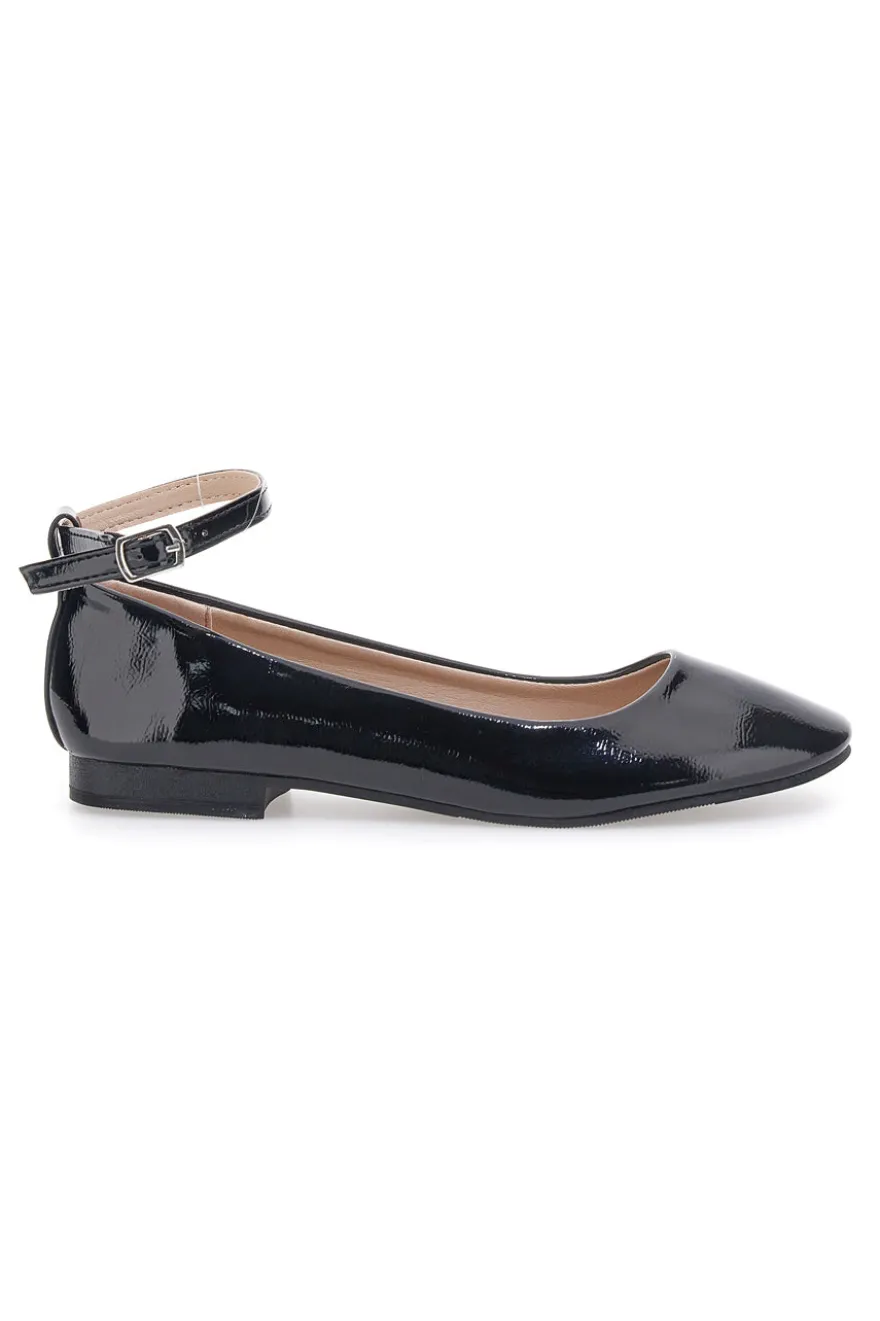 Ballerine nere vernice con cinturino alla caviglia The First IDE1075 da Donna