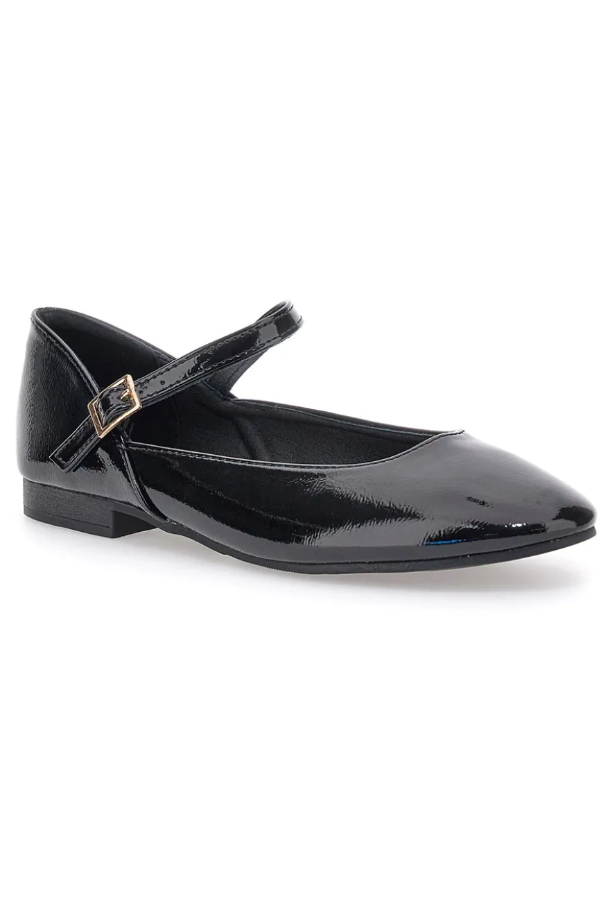 Ballerine nere verniciate con cinturino The First IDEA01