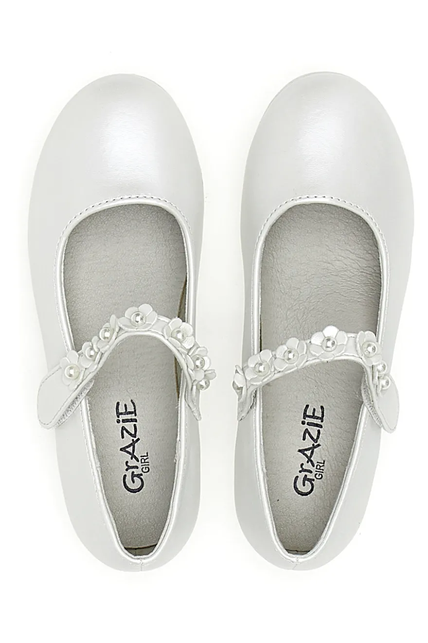 Ballerine perlate con cinturino gioiello floreale Grazie girl 392614S