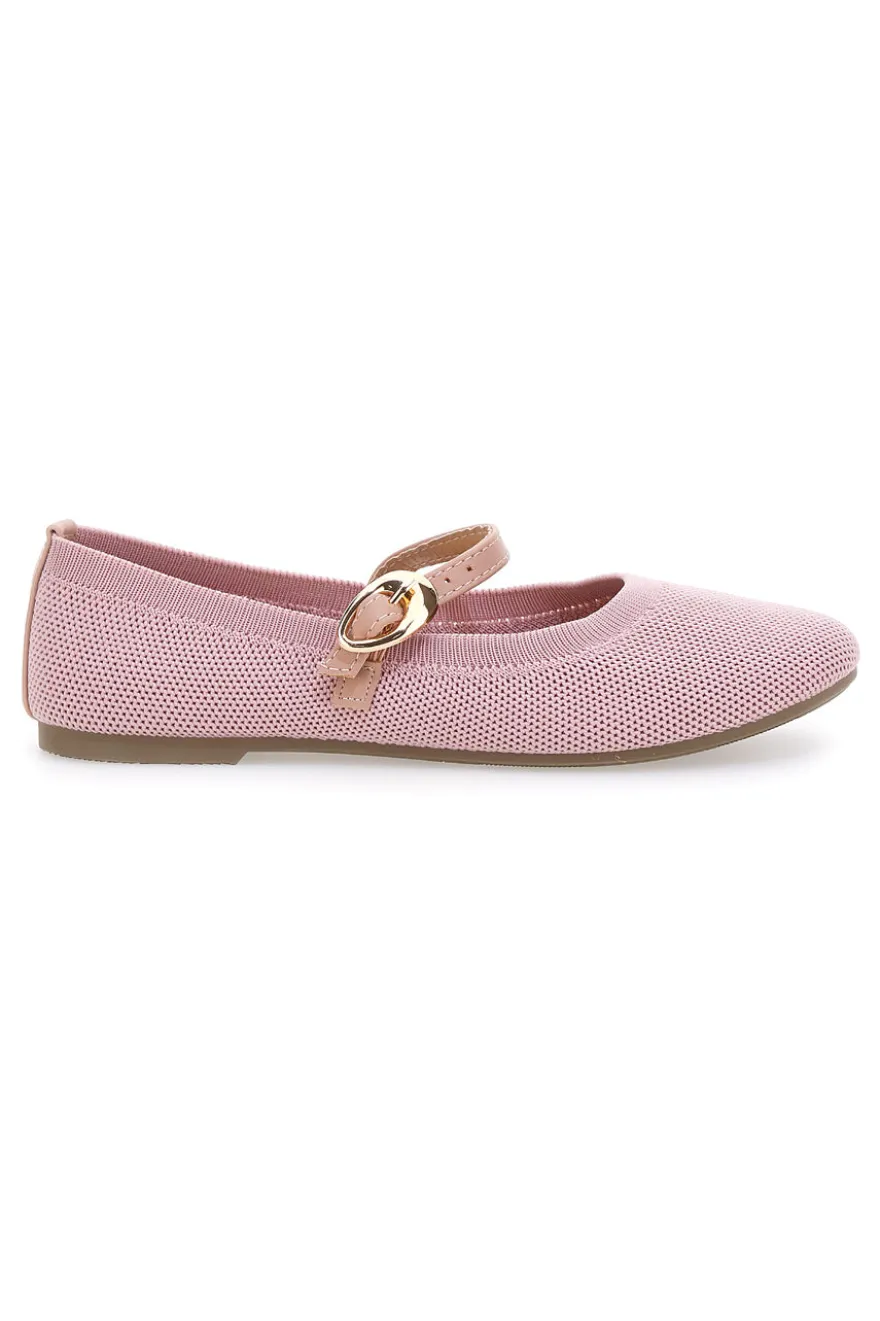 Ballerine rosa in tessuto traforato con cinturino The First PRESZ41