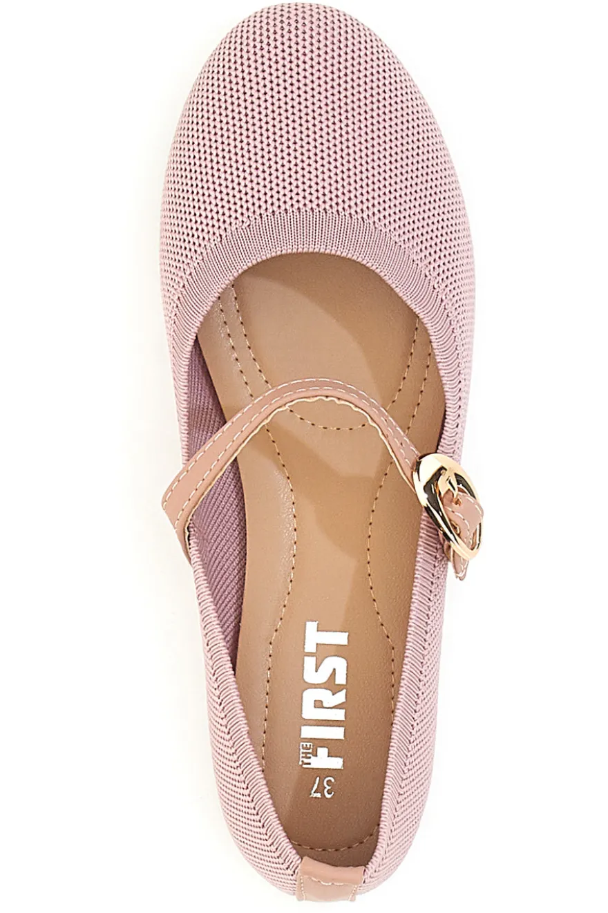 Ballerine rosa in tessuto traforato con cinturino The First PRESZ41