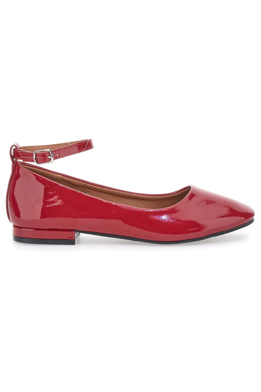 Ballerine Rosse Effetto Vernice con Cinturino e Tacco Comodo THE FIRST IDE1075