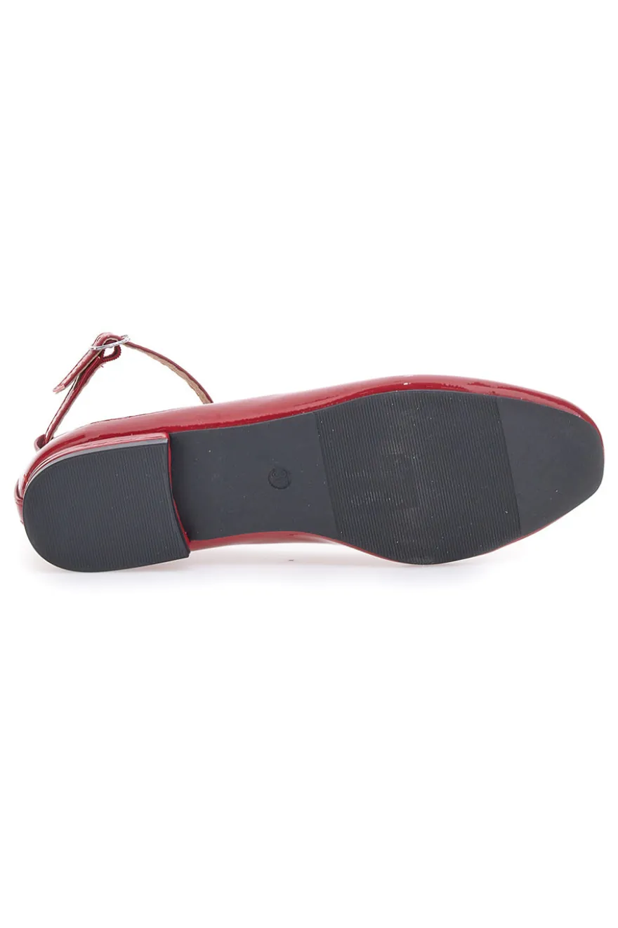 Ballerine Rosse Effetto Vernice con Cinturino e Tacco Comodo THE FIRST IDE1075