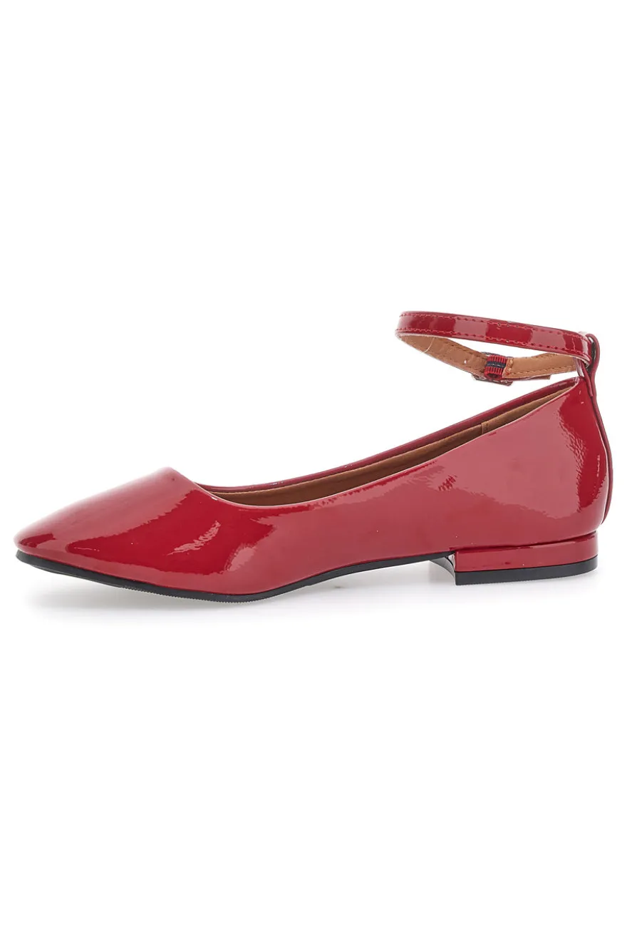 Ballerine Rosse Effetto Vernice con Cinturino e Tacco Comodo THE FIRST IDE1075