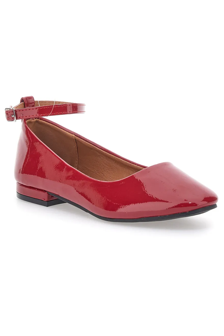 Ballerine Rosse Effetto Vernice con Cinturino e Tacco Comodo THE FIRST IDE1075