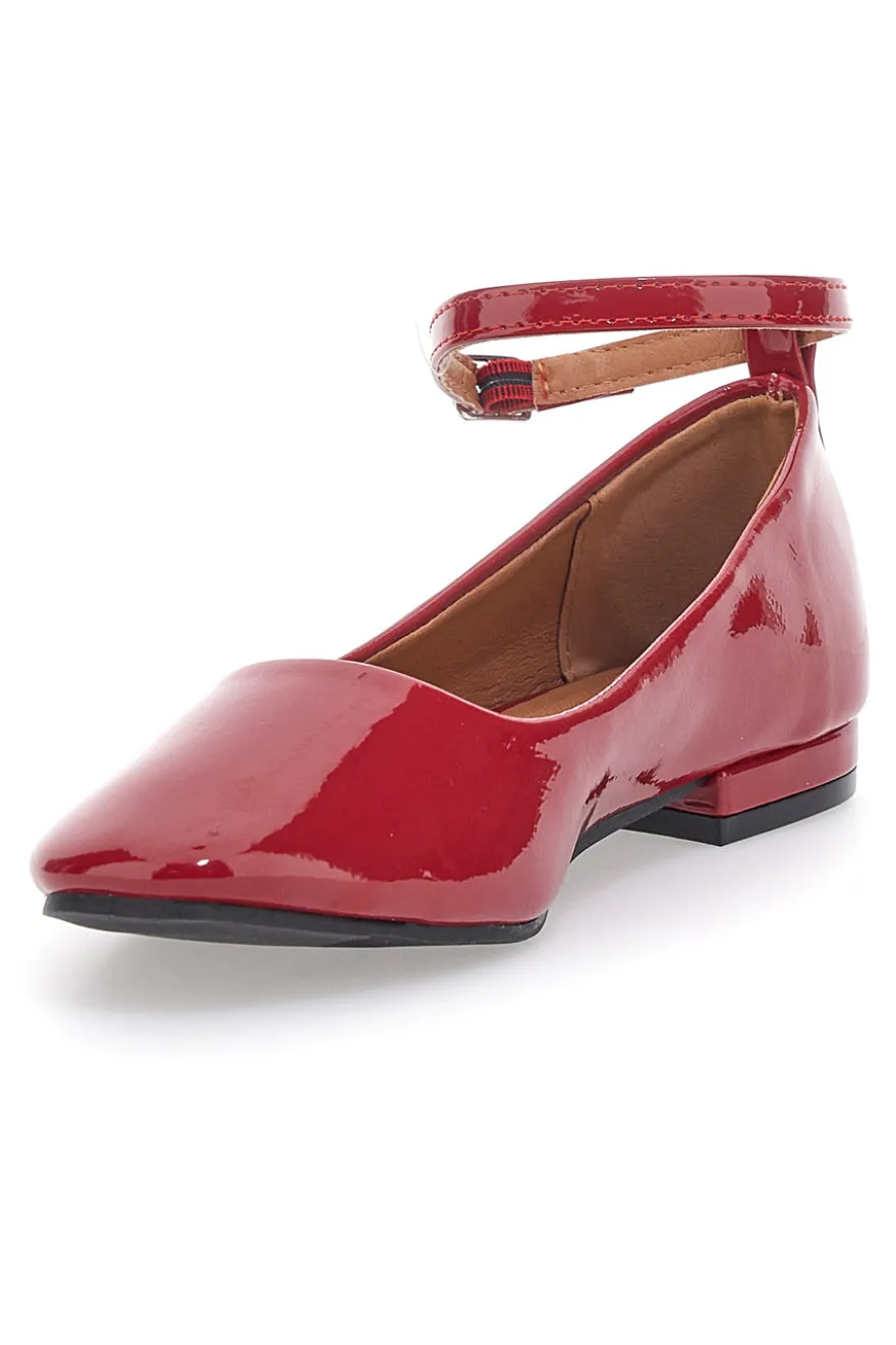 Ballerine Rosse Effetto Vernice con Cinturino e Tacco Comodo THE FIRST IDE1075