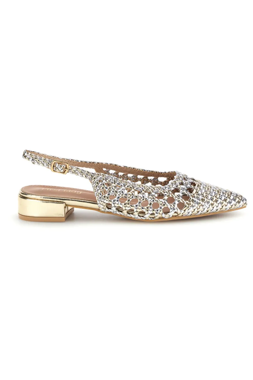 Ballerine slingback oro intrecciate con punta affusolata First Lady P661