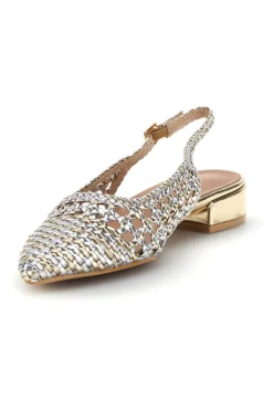 Ballerine slingback oro intrecciate con punta affusolata First Lady P661
