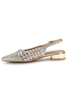 Ballerine slingback oro intrecciate con punta affusolata First Lady P661