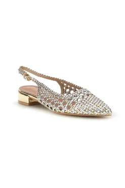 Ballerine slingback oro intrecciate con punta affusolata First Lady P661