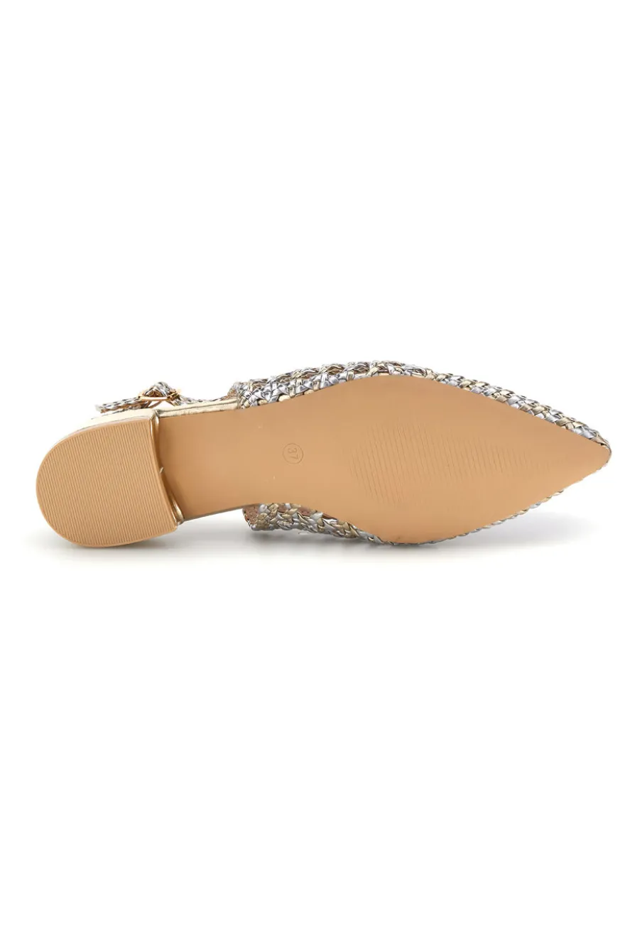 Ballerine slingback oro intrecciate con punta affusolata First Lady P661