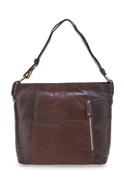 Basile BA3665TI Cognacbraune Handtasche aus echtem Leder mit Reißverschluss
