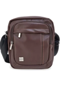 BASILE BS522-4 Schwarze Schultertasche in Ghost Brown mit Kontrastnähten