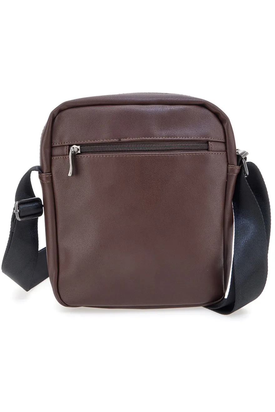 BASILE BS522-4 Schwarze Schultertasche in Ghost Brown mit Kontrastnähten