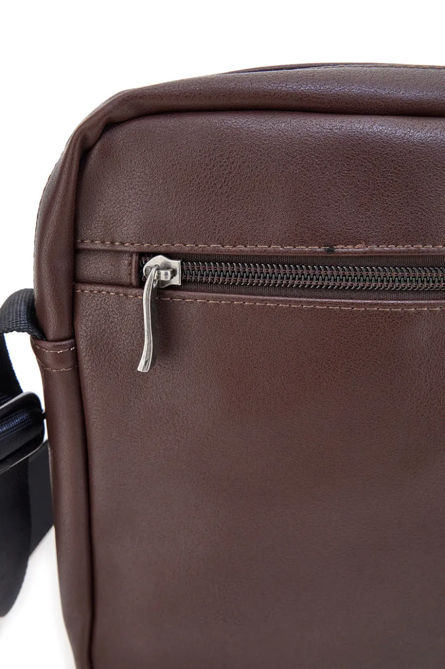 BASILE BS522-4 Schwarze Schultertasche in Ghost Brown mit Kontrastnähten