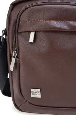 BASILE BS522-4 Schwarze Schultertasche in Ghost Brown mit Kontrastnähten