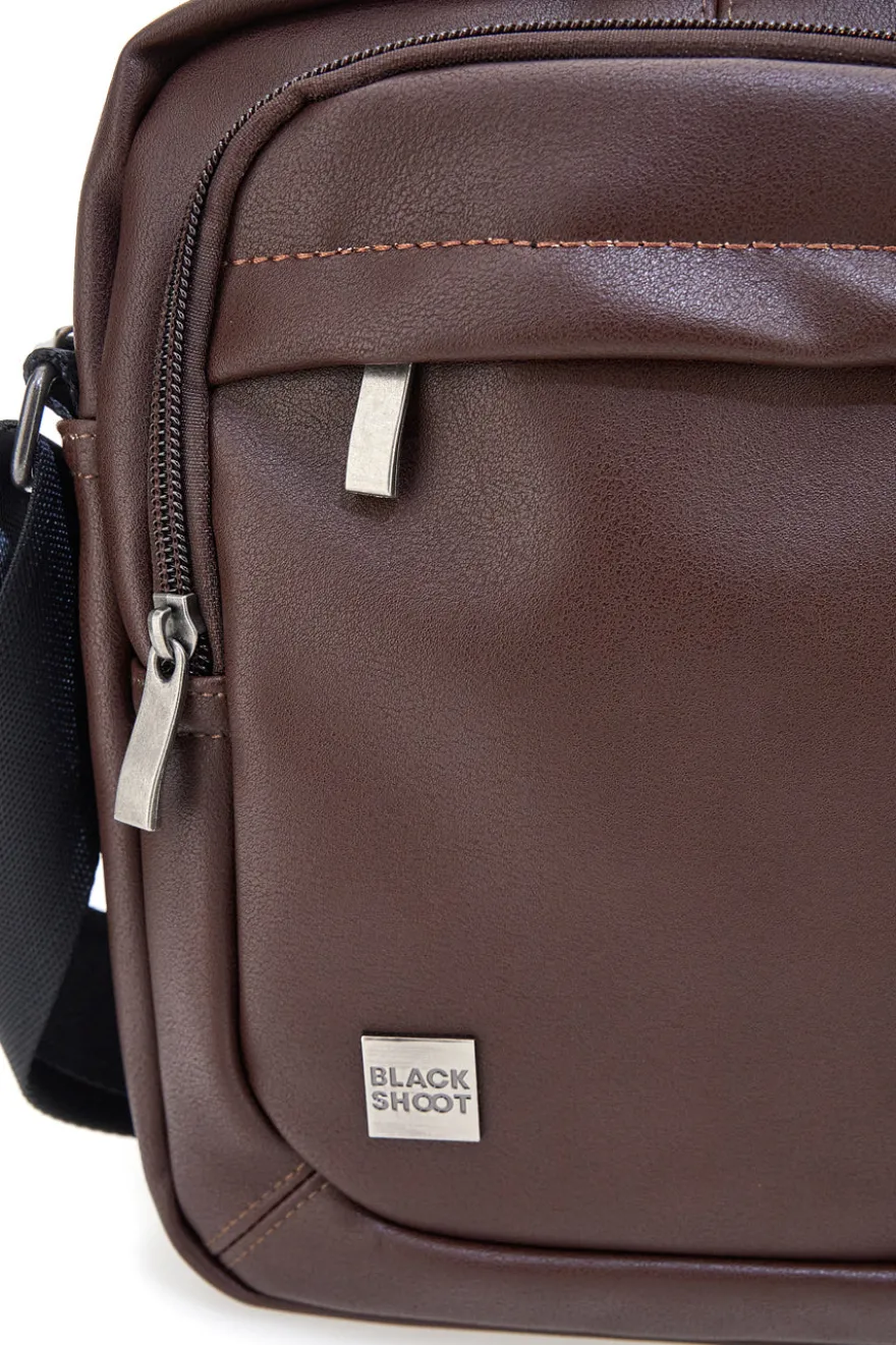BASILE BS522-4 Schwarze Schultertasche in Ghost Brown mit Kontrastnähten