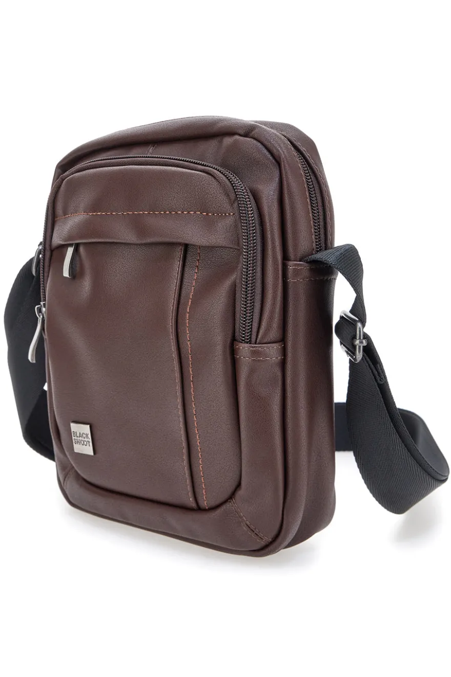 BASILE BS522-4 Schwarze Schultertasche in Ghost Brown mit Kontrastnähten