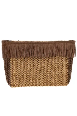 Basile CLASS BA27401 Braun gewebte Fransen Strand Clutch Tasche