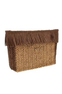 Basile CLASS BA27401 Braun gewebte Fransen Strand Clutch Tasche