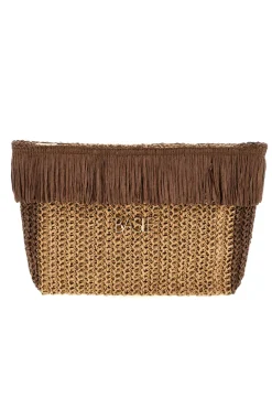 Basile CLASS BA27401 Braun gewebte Fransen Strand Clutch Tasche