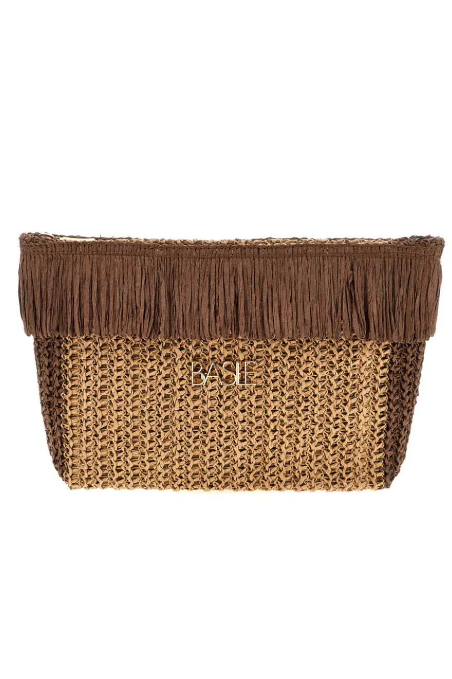 Basile CLASS BA27401 Braun gewebte Fransen Strand Clutch Tasche
