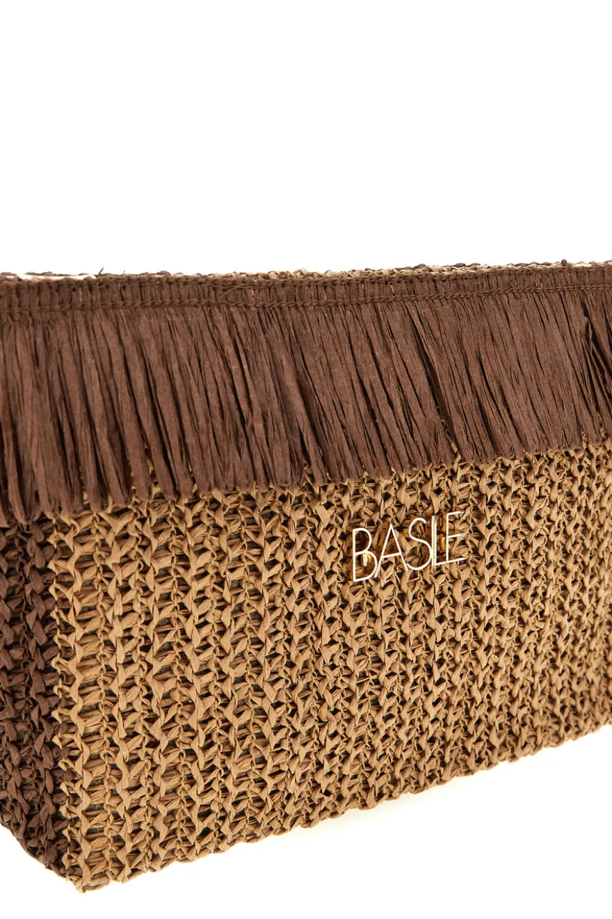 Basile CLASS BA27401 Braun gewebte Fransen Strand Clutch Tasche
