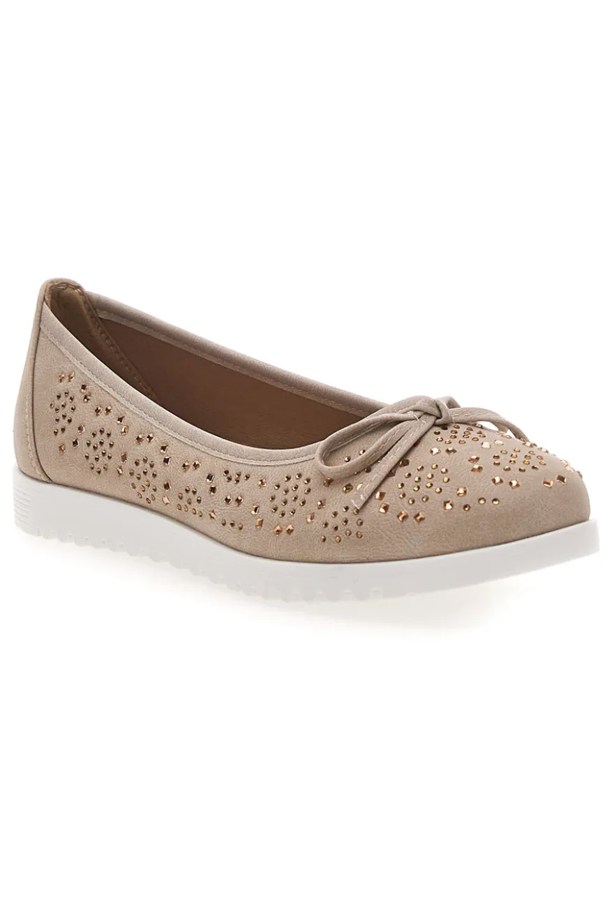 Beige Ballerinas mit Glitter und dekorativer Schleife MIO TEMPO MINA362