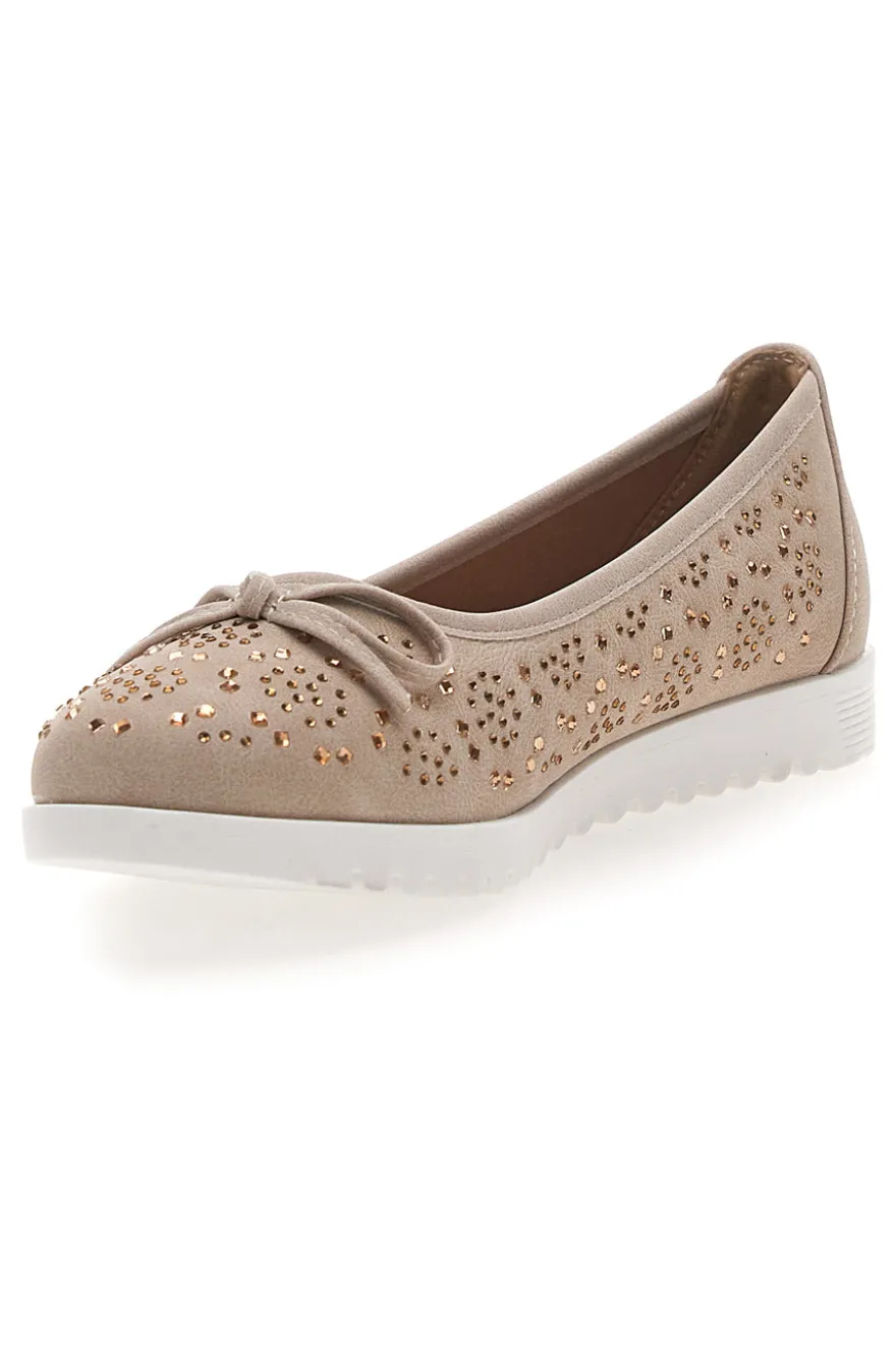 Beige Ballerinas mit Glitter und dekorativer Schleife MIO TEMPO MINA362