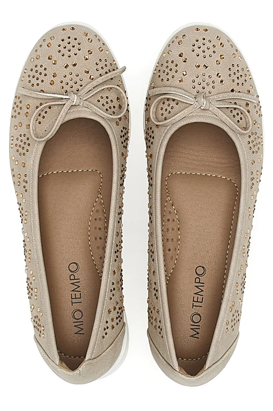 Beige Ballerinas mit Glitter und dekorativer Schleife MIO TEMPO MINA362